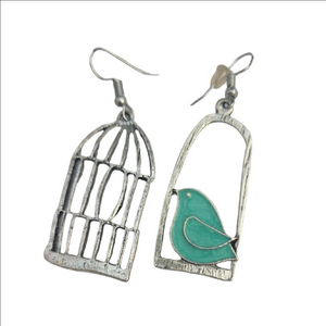 Silver and Turquiose Bird Cage Earrings